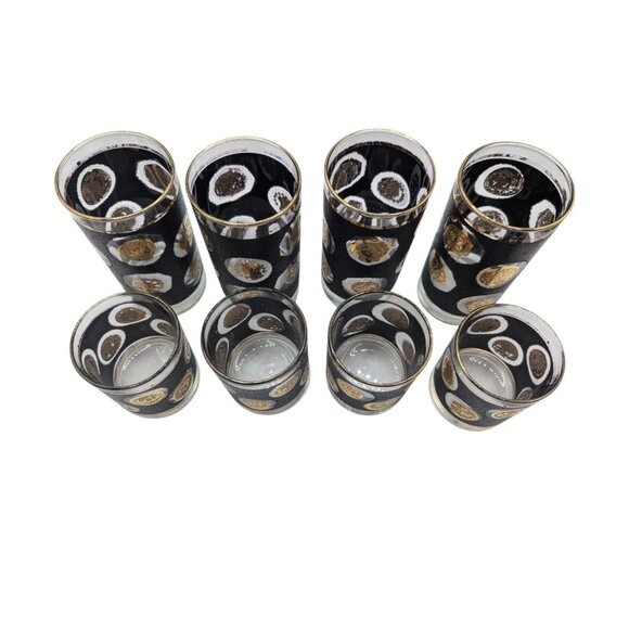 Vtg Libby Black & Gold Roman Coin Pattern Glasses Set Of 8 - Picture 7 of 10